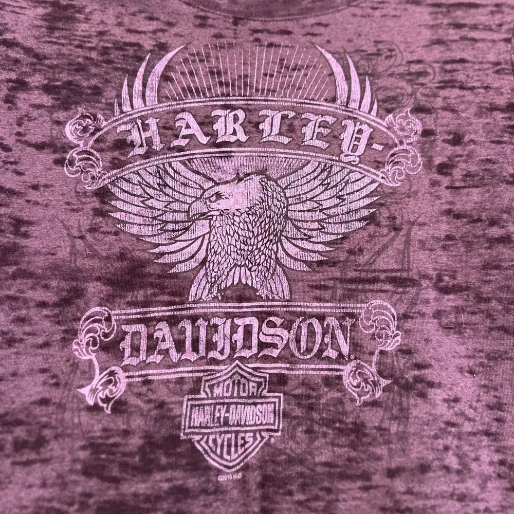 Women’s Harley Davidson Sz:S Heather Purple Lake Placid Babydoll Graphic Tee.